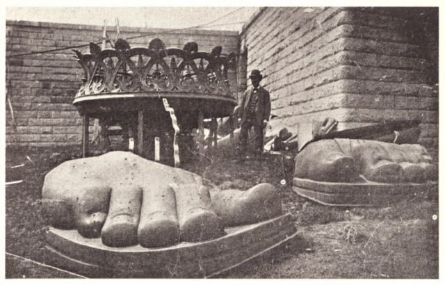 Pieces uncrated on Liberty Island, 1885. 